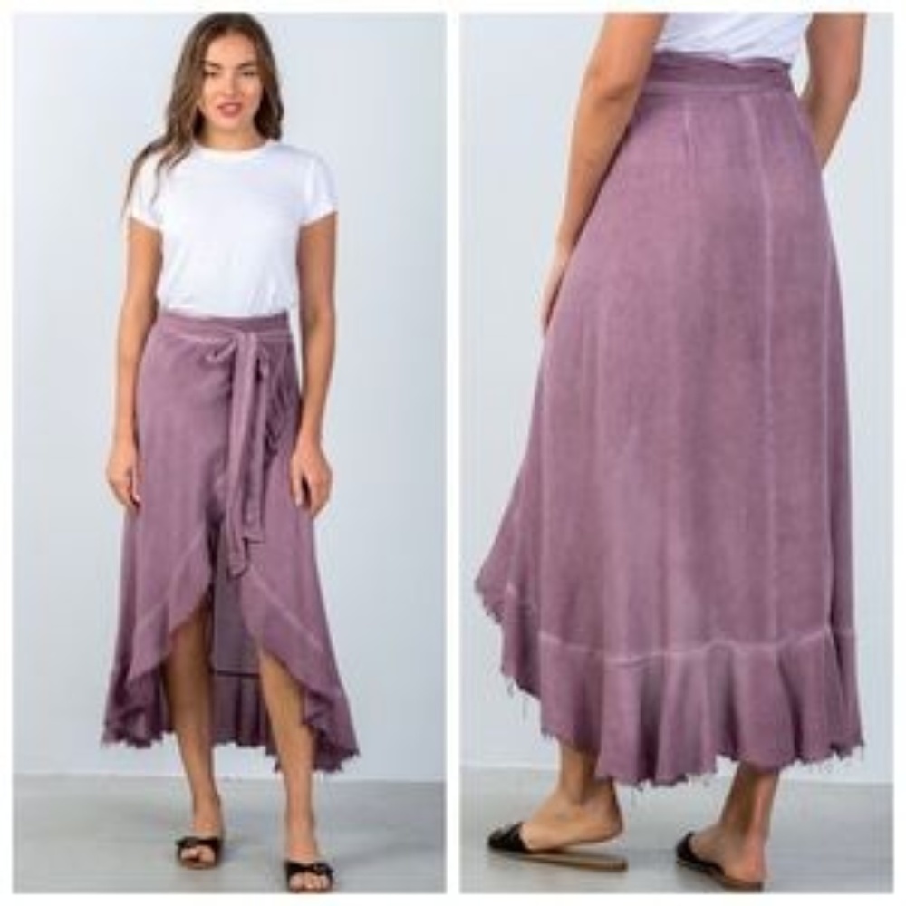 Boho Distressed High Low Wrap Skirt -NWT